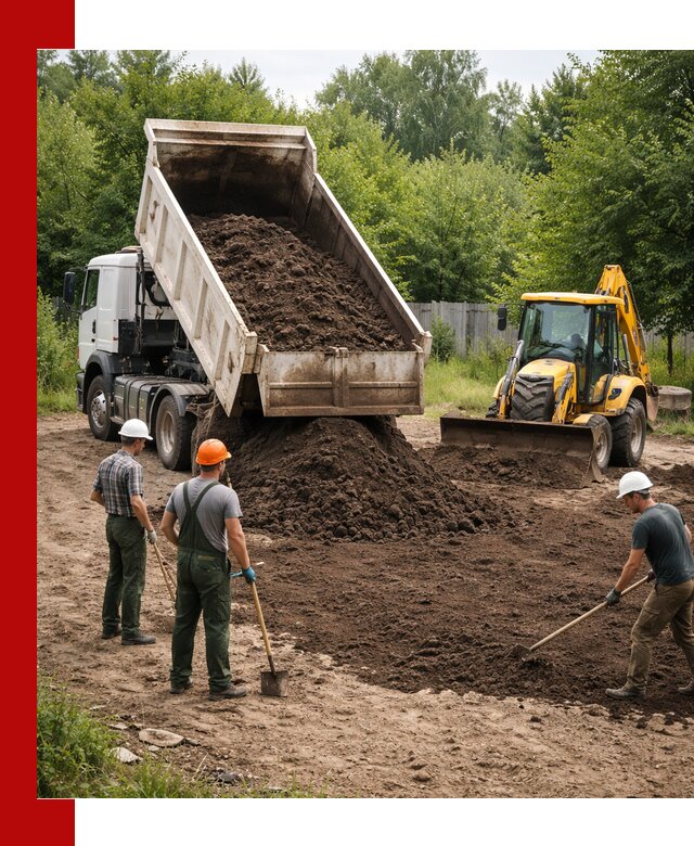 Доставка и укладка грунта для выравнивания участка в Юбилейном