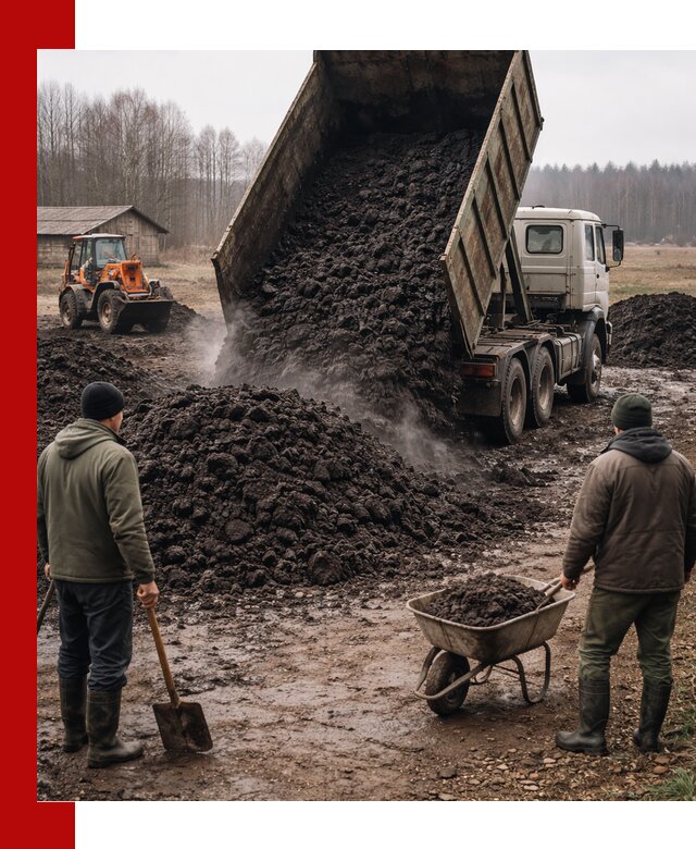 Доставка низинного торфа с разгрузкой и доставкой в Юбилейном