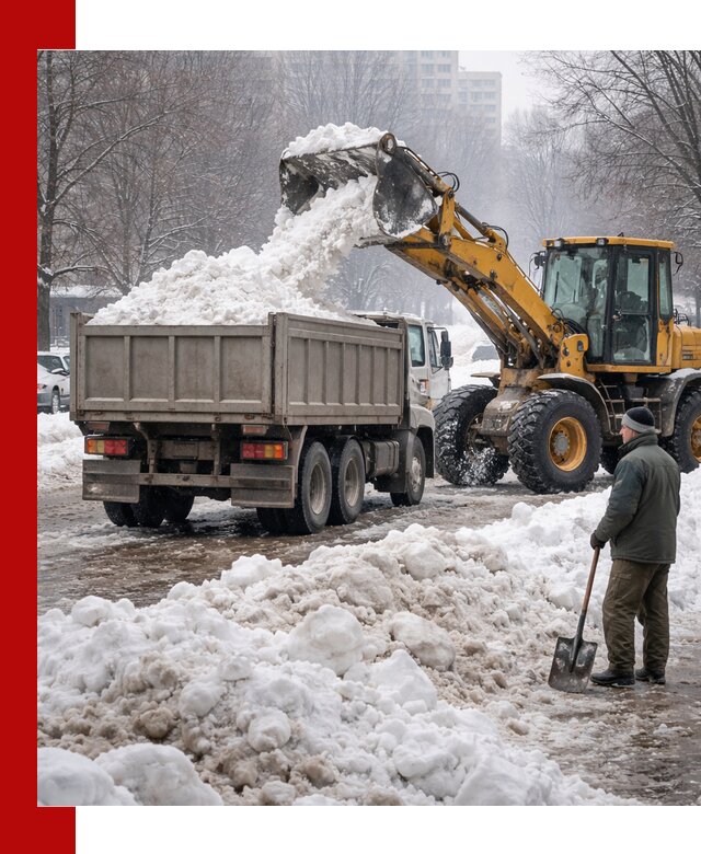 Вывоз снега грузовой техникой в Юбилейном оперативно и чисто
