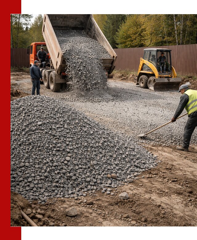 Отсыпка участка щебнем с доставкой и уплотнением в Юбилейном